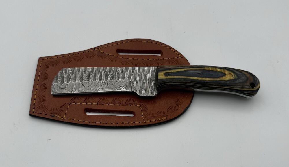 Handmade Damascus Steel Fixed Blade Knife w/ Leather Sheath – Pakistan Made NEW